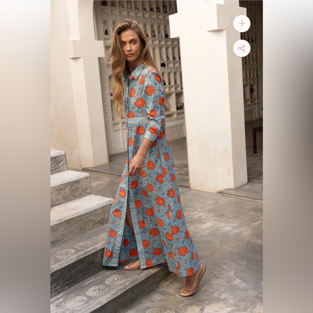 Oliphant classic shirt dress with contrasting trim detailing at the waist.